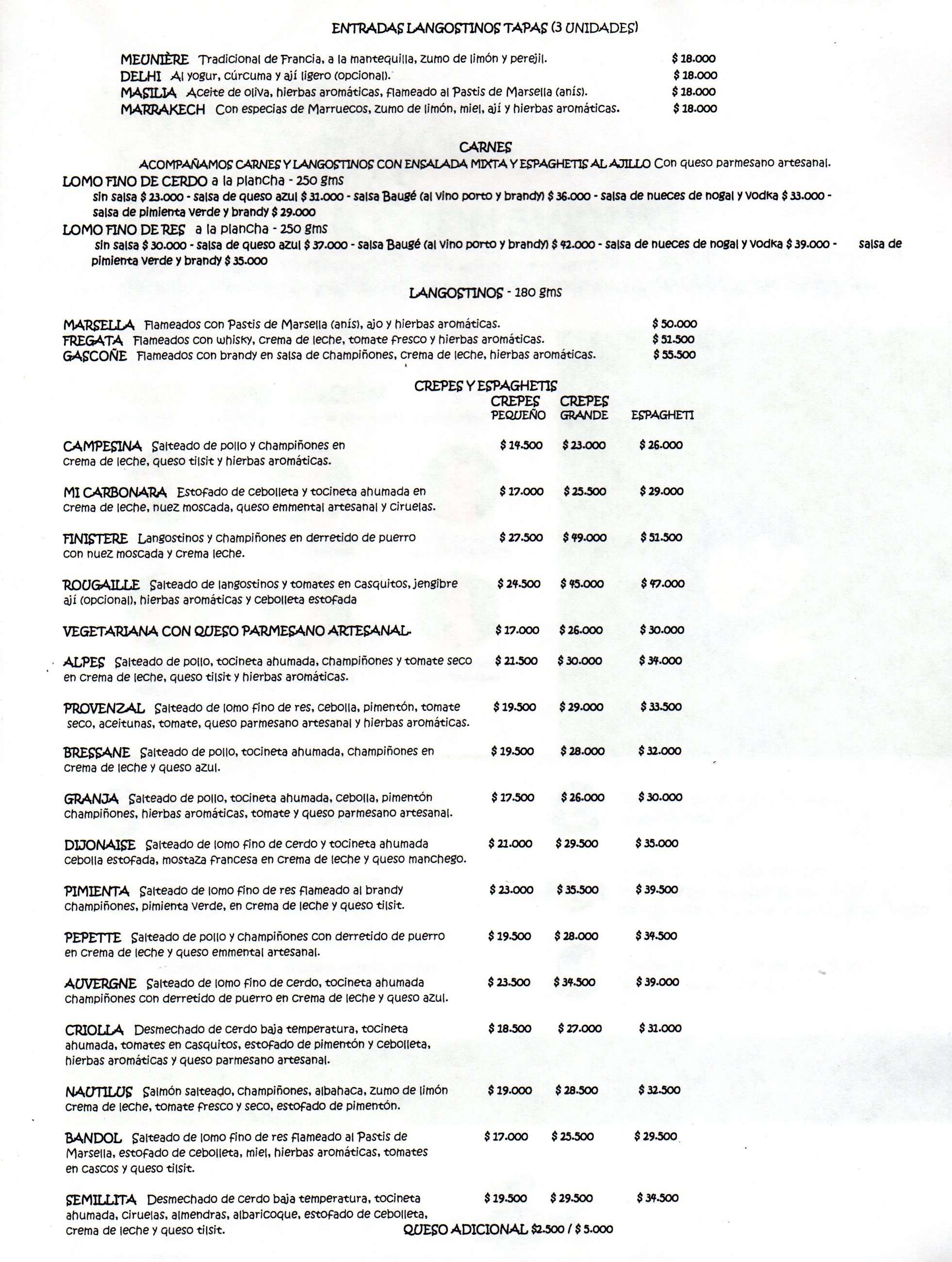 Carta de la semilla escondida restaurante — página 1